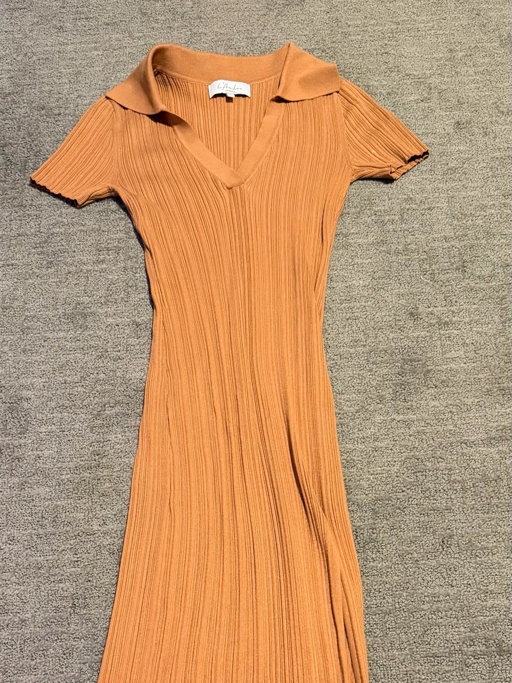 L'Academie Ribbed knit Geneva Maxi Dress in nude.